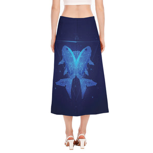 Pisces Horoscope Sign Print Side Slit Midi Skirt