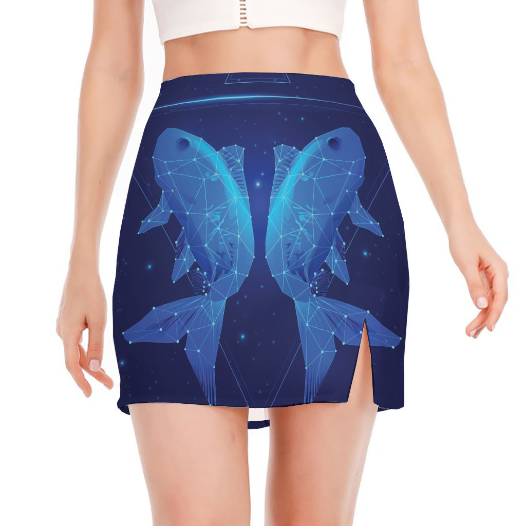 Pisces Horoscope Sign Print Side Slit Mini Skirt