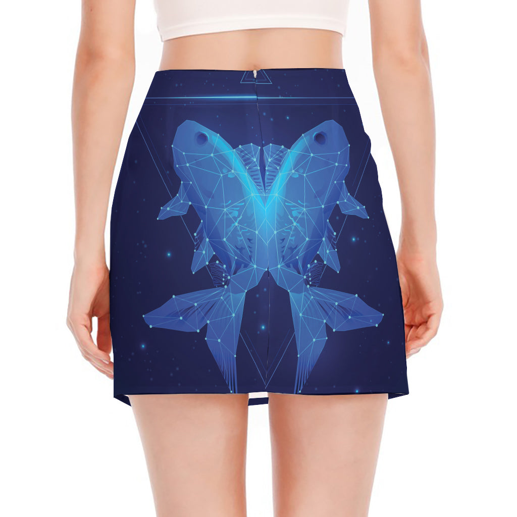 Pisces Horoscope Sign Print Side Slit Mini Skirt