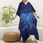 Pisces Horoscope Sign Print Silk V-Neck Kaftan Dress