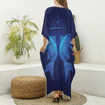 Pisces Horoscope Sign Print Silk V-Neck Kaftan Dress