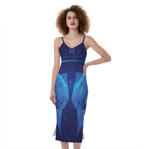 Pisces Horoscope Sign Print Slim Fit Midi Cami Dress