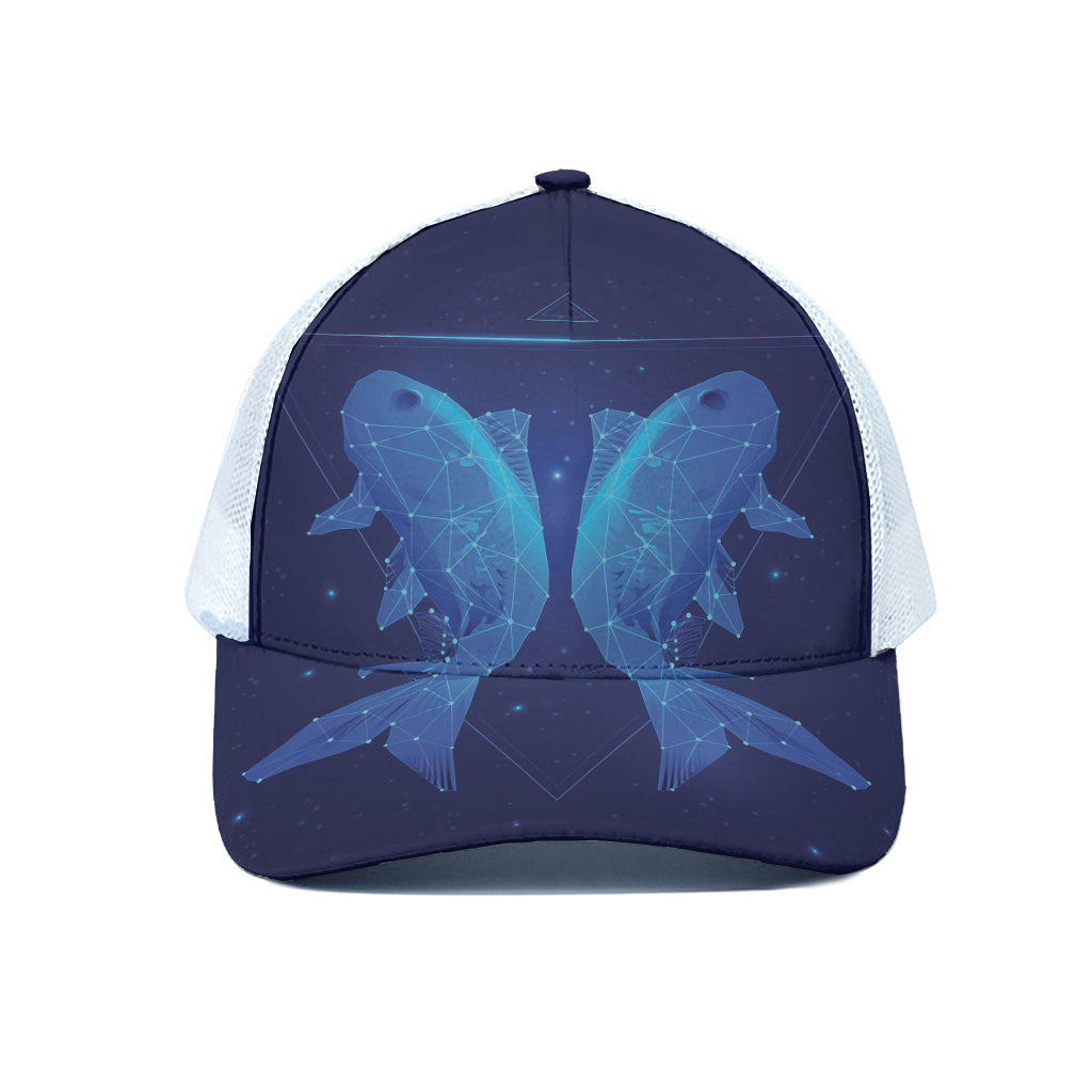 Pisces Horoscope Sign Print White Mesh Trucker Cap