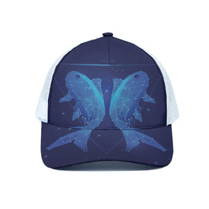 Pisces Horoscope Sign Print White Mesh Trucker Cap