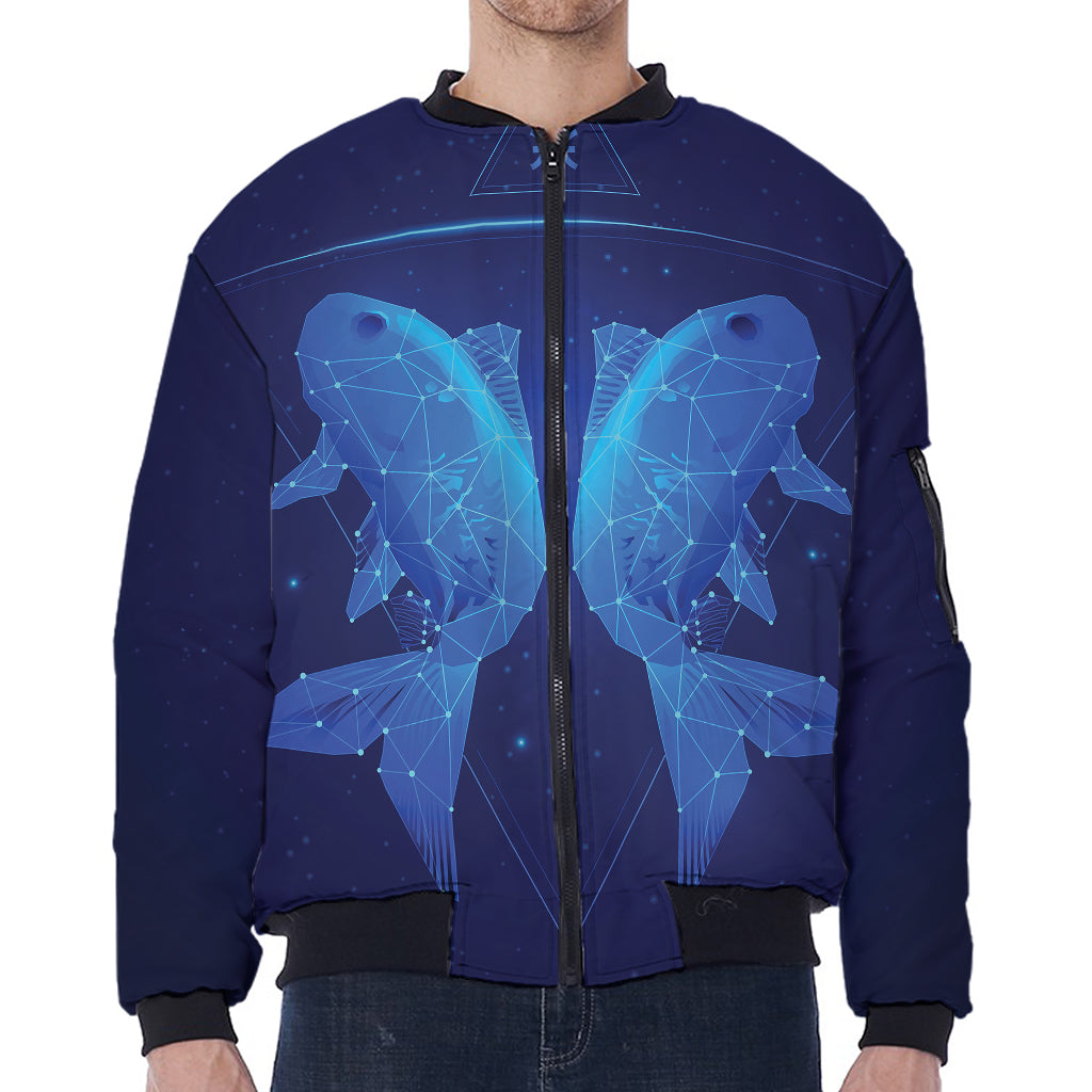 Pisces Horoscope Sign Print Zip Sleeve Bomber Jacket