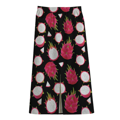 Pitaya Pattern Print Cotton Front Slit Maxi Skirt
