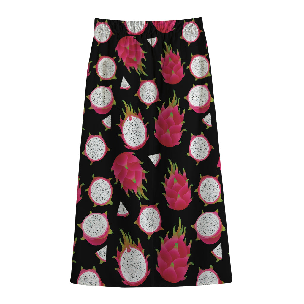 Pitaya Pattern Print Cotton Front Slit Maxi Skirt