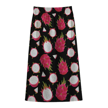 Pitaya Pattern Print Cotton Front Slit Maxi Skirt