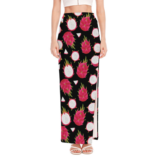 Pitaya Pattern Print High Slit Maxi Skirt