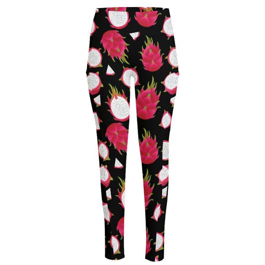 Pitaya Pattern Print High-Waisted Pocket Leggings