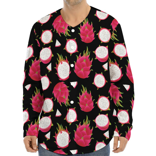 Pitaya Pattern Print Long Sleeve Baseball Jersey