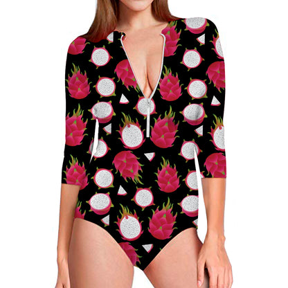 Pitaya Pattern Print Long Sleeve Swimsuit