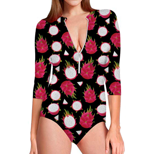 Pitaya Pattern Print Long Sleeve Swimsuit