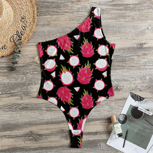 Pitaya Pattern Print One Shoulder Bodysuit