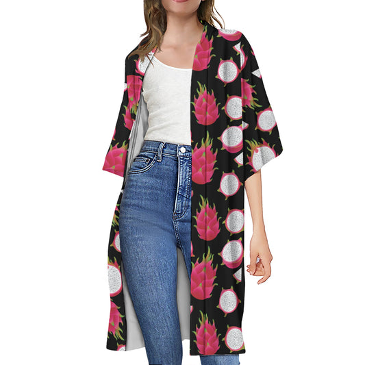Pitaya Pattern Print Open Front Beach Cover Up