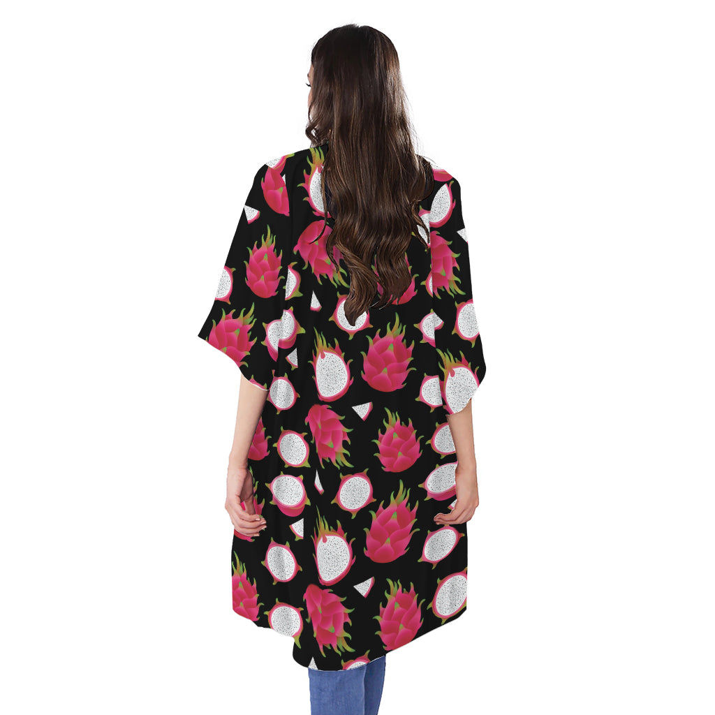 Pitaya Pattern Print Open Front Beach Cover Up