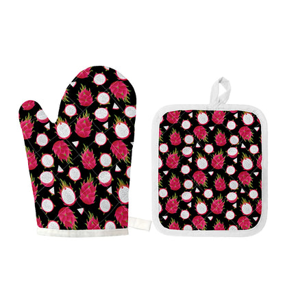 Pitaya Pattern Print Oven Mitt And Pot Holder Set