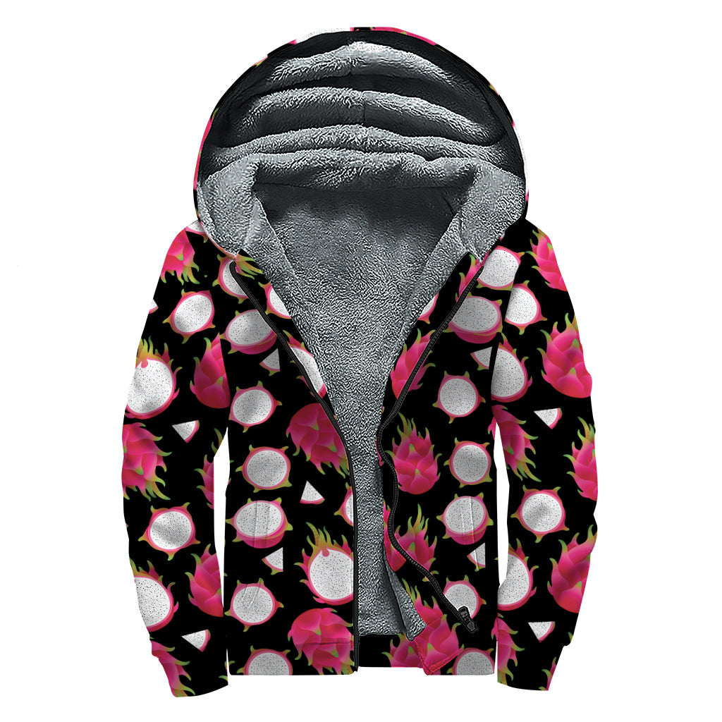 Pitaya Pattern Print Sherpa Lined Zip Up Hoodie