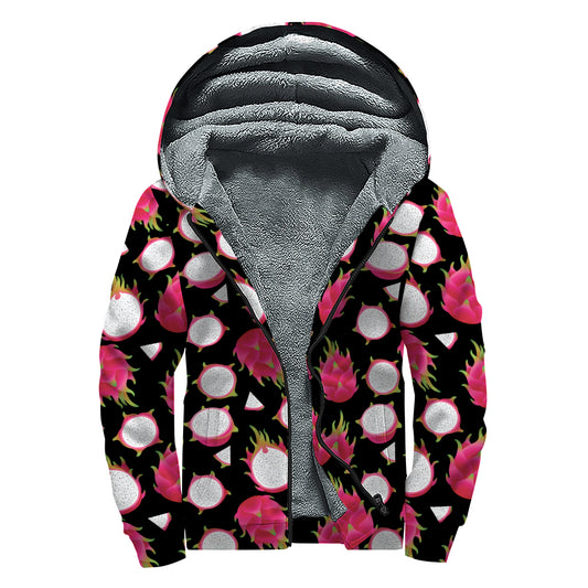 Pitaya Pattern Print Sherpa Lined Zip Up Hoodie