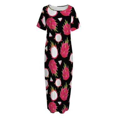 Pitaya Pattern Print Short Sleeve Long Nightdress