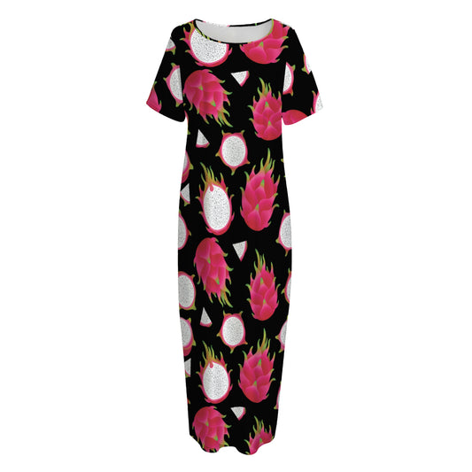Pitaya Pattern Print Short Sleeve Long Nightdress