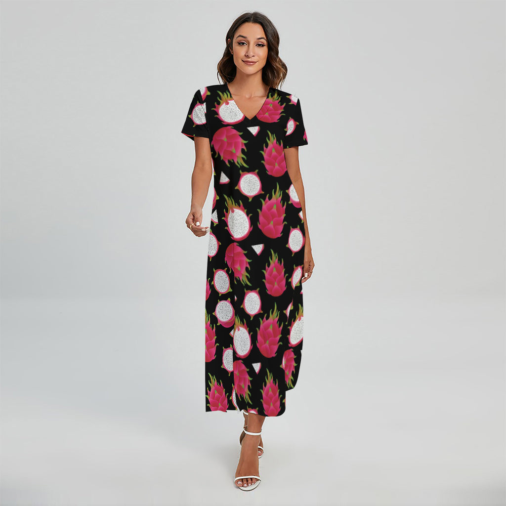 Pitaya Pattern Print Short Sleeve Maxi Dress