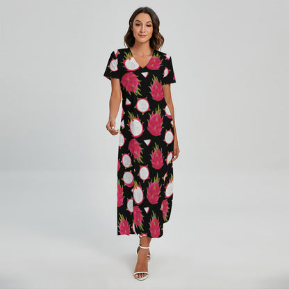 Pitaya Pattern Print Short Sleeve Maxi Dress