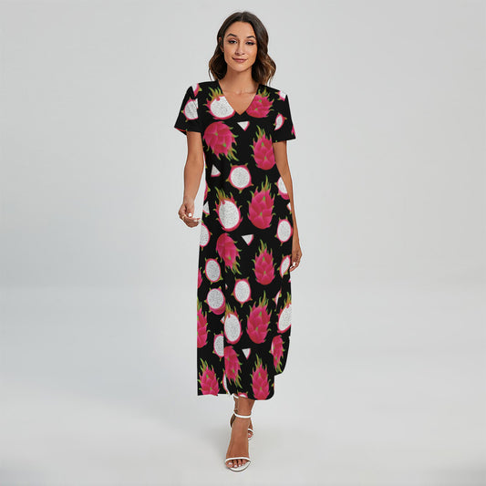 Pitaya Pattern Print Short Sleeve Maxi Dress