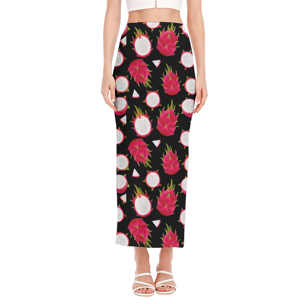 Pitaya Pattern Print Side Slit Maxi Skirt