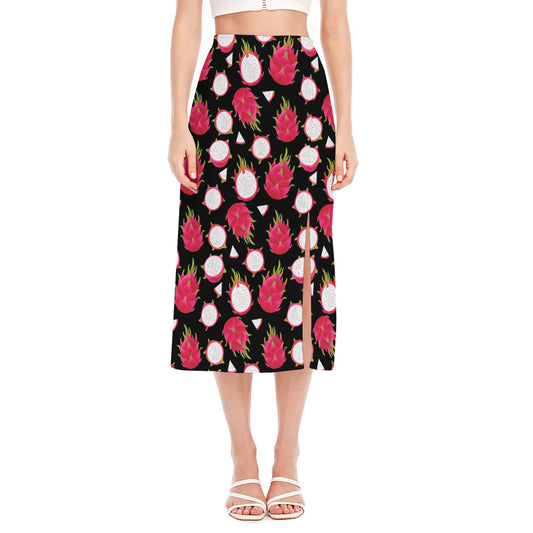 Pitaya Pattern Print Side Slit Midi Skirt