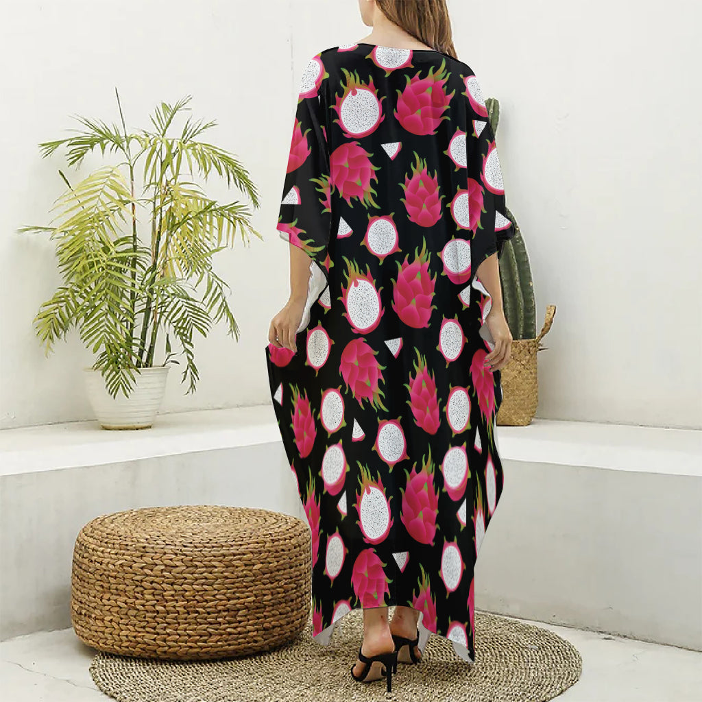 Pitaya Pattern Print Silk V-Neck Kaftan Dress