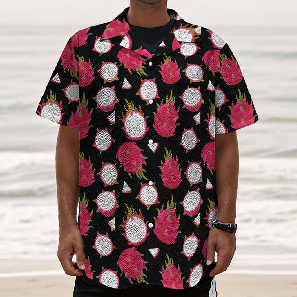 Pitaya Pattern Print Textured Short Sleeve Shirt