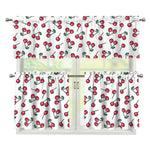 Pixel Cherry Pattern Print 3 Piece Kitchen Curtains