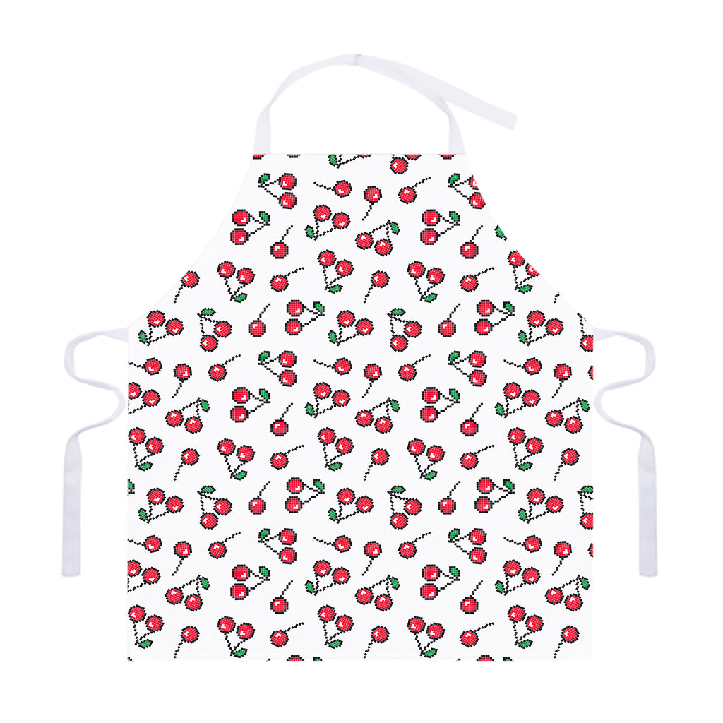 Pixel Cherry Pattern Print Adjustable Apron
