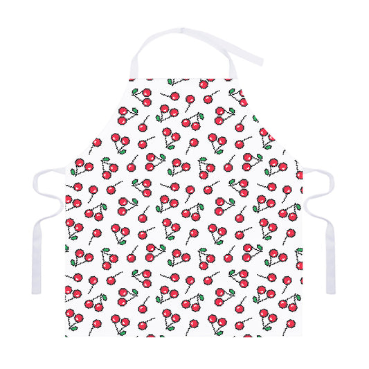 Pixel Cherry Pattern Print Adjustable Apron