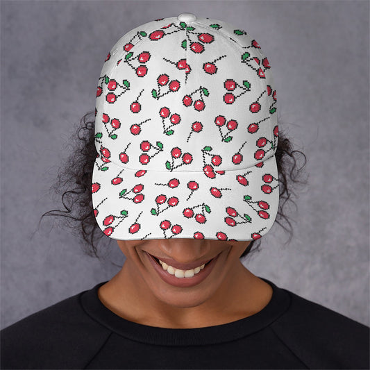 Pixel Cherry Pattern Print Baseball Cap