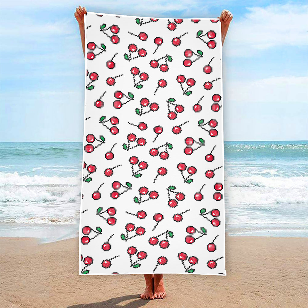 Pixel Cherry Pattern Print Beach Towel