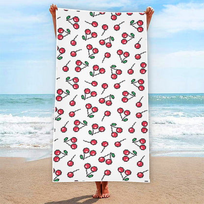 Pixel Cherry Pattern Print Beach Towel