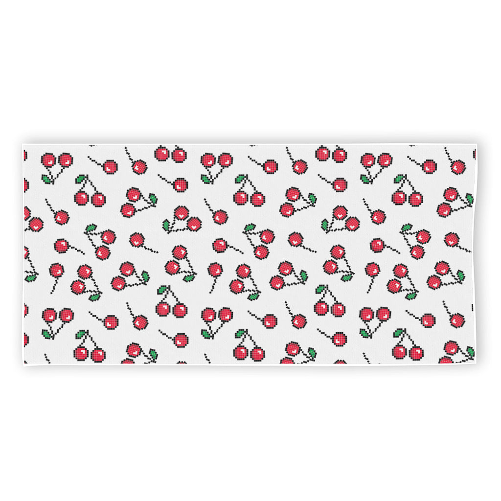 Pixel Cherry Pattern Print Beach Towel