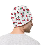 Pixel Cherry Pattern Print Beanie
