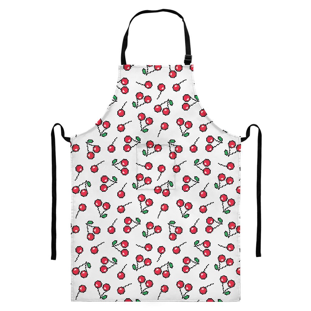 Pixel Cherry Pattern Print Bib Apron With Pocket