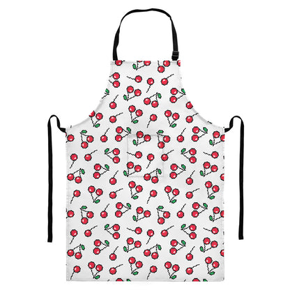 Pixel Cherry Pattern Print Bib Apron With Pocket