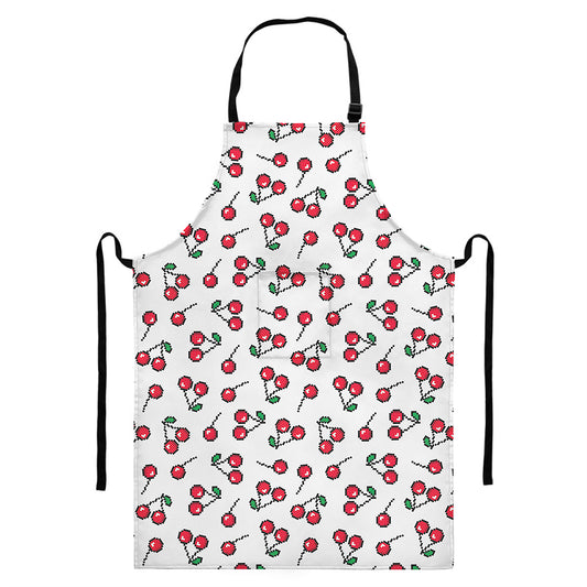 Pixel Cherry Pattern Print Bib Apron With Pocket