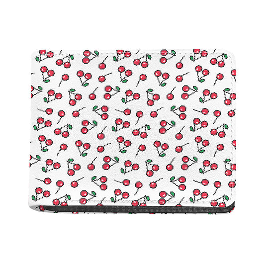 Pixel Cherry Pattern Print Bifold Wallet