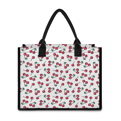 Pixel Cherry Pattern Print Canvas Tote Bag