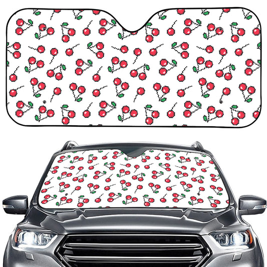 Pixel Cherry Pattern Print Car Windshield Sun Shade