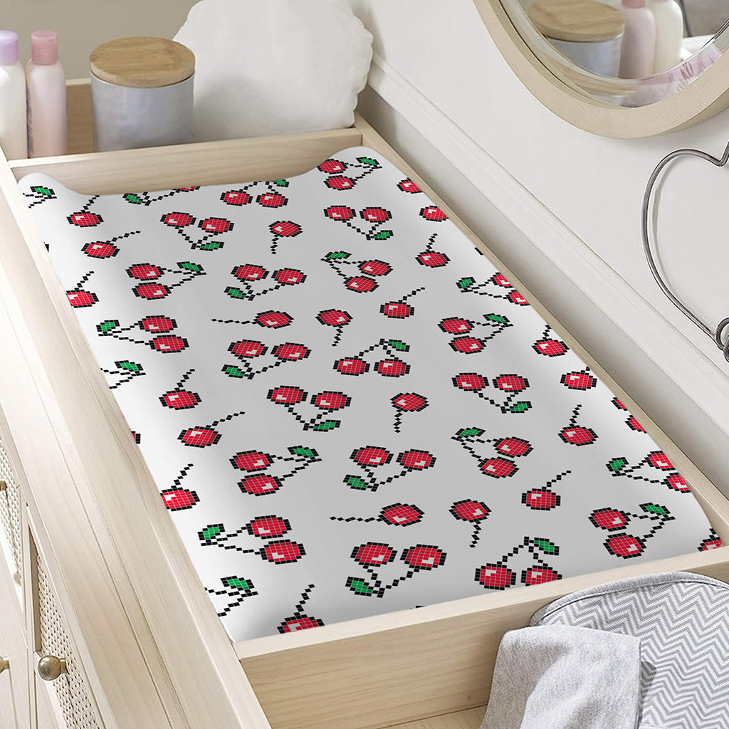 Pixel Cherry Pattern Print Changing Pad Cover