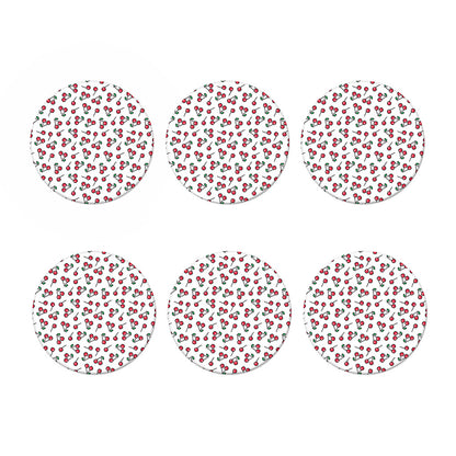 Pixel Cherry Pattern Print Coaster Set