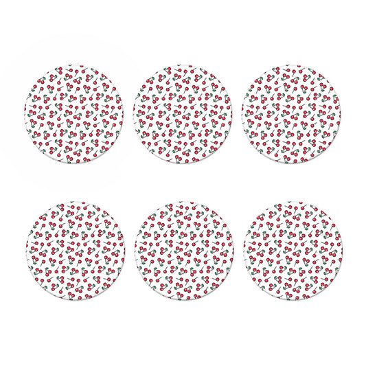 Pixel Cherry Pattern Print Coaster Set