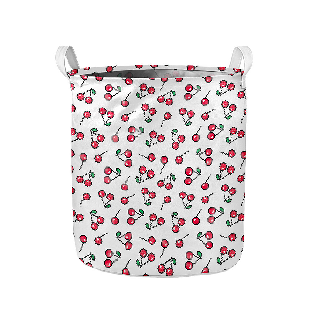 Pixel Cherry Pattern Print Collapsible Laundry Basket